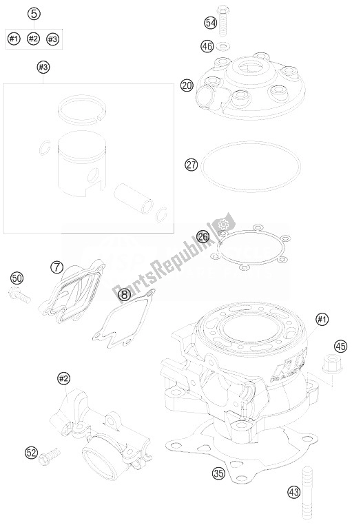 All parts for the Cylinder of the KTM 105 SX USA 2010