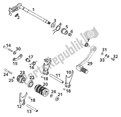 All parts for the Gear Change Mechanism Lc4 Sx,sc,sxc 2001 of the KTM 620 SC Australia 2000