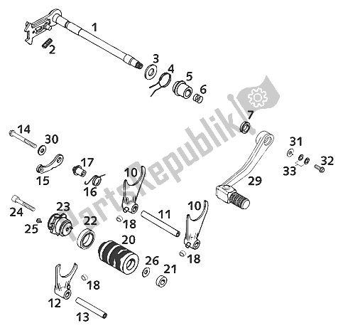 Alle onderdelen voor de Schakelmechanisme Lc4 Sx, Sc, Sxc 2001 van de KTM 620 SC Europe 2000