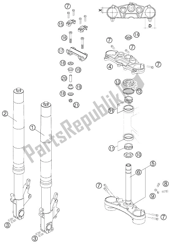 Tutte le parti per il Forcella Anteriore del KTM 990 Superduke Orange Europe 2005