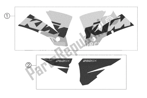 Tutte le parti per il Decal 250 Sx del KTM 250 SX Europe 2003