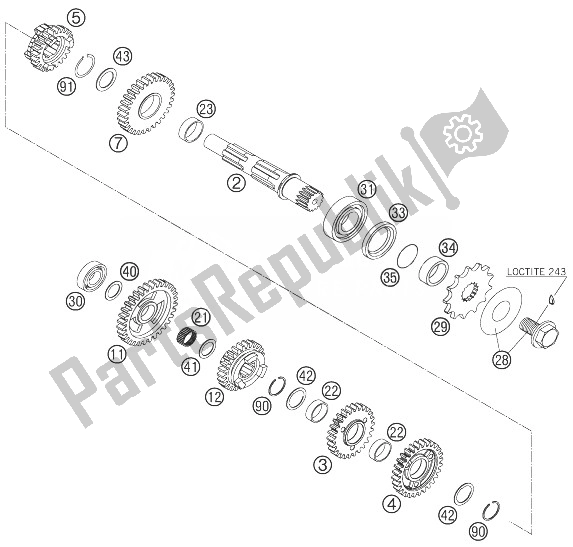 All parts for the Transmission Ii - Countershaft of the KTM 250 XCF W South Africa 2010