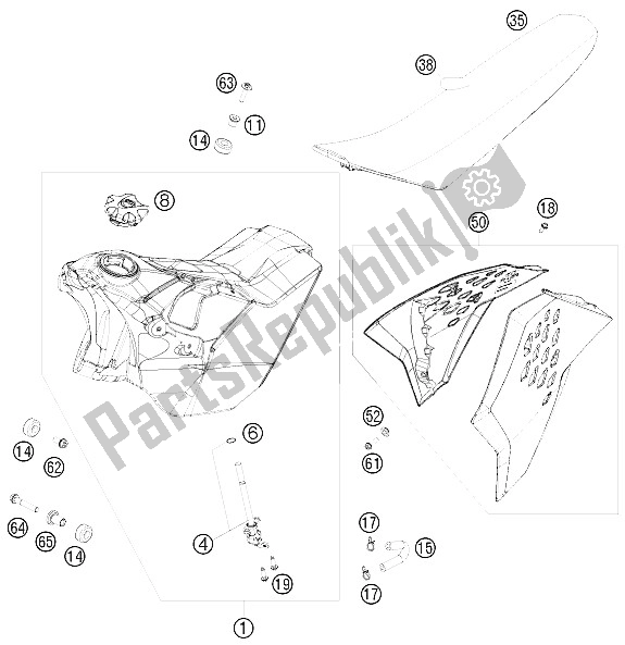 Tutte le parti per il Serbatoio, Sedile, Coperchio del KTM 450 EXC USA 2011