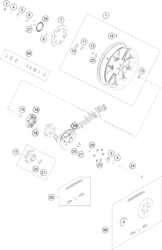 Tutte le parti per il Ruota Posteriore del KTM RC 250 White ABS B D 15 Europe 2015