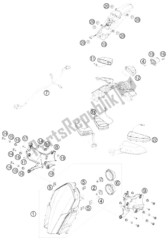 Tutte le parti per il Sistema Di Illuminazione del KTM 1190 RC 8 Black France 2009