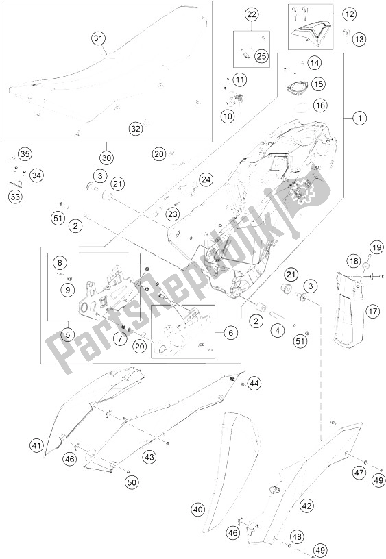 All parts for the Tank, Seat, Cover of the KTM 690 Enduro 08 Australia United Kingdom 2008