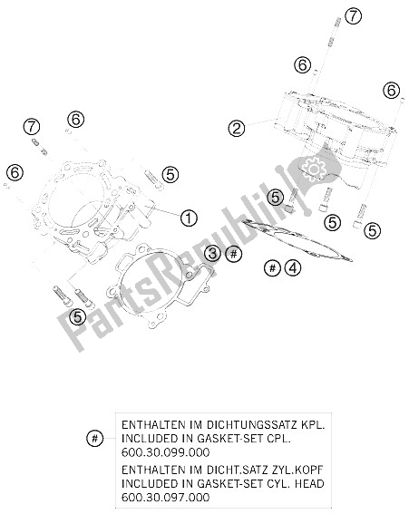 All parts for the Cylinder of the KTM 990 Adventure Orange ABS 09 Australia United Kingdom 2009