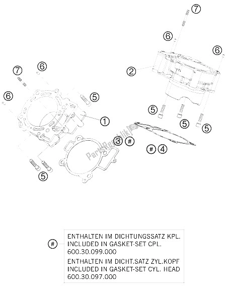 All parts for the Cylinder of the KTM 990 Adventure R Europe 2009