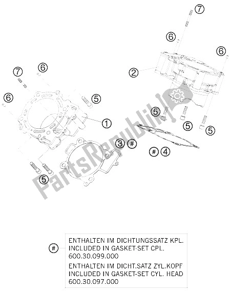 All parts for the Cylinder of the KTM 990 Super Duke R USA 2008