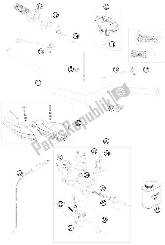 All parts for the Handlebar, Controls of the KTM 250 XC Europe USA 2011