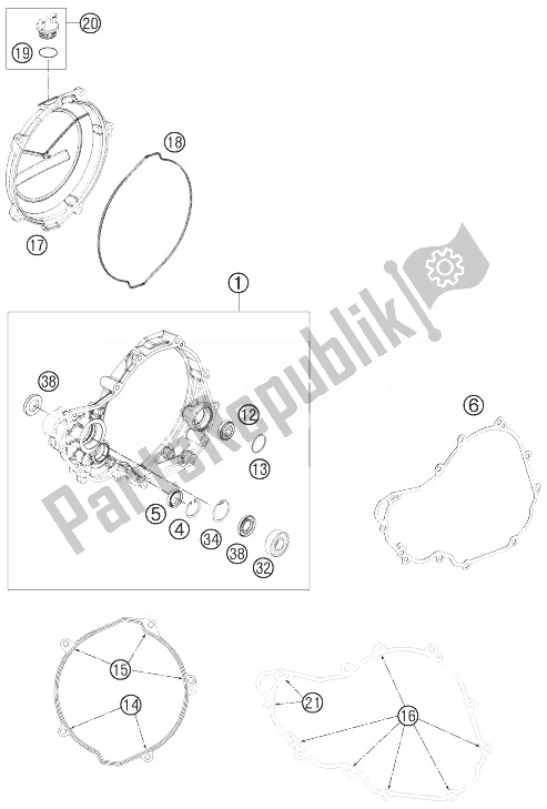 All parts for the Clutch Cover of the KTM 250 SX F Europe 2014