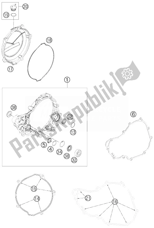 All parts for the Clutch Cover of the KTM 350 XC F USA 2014