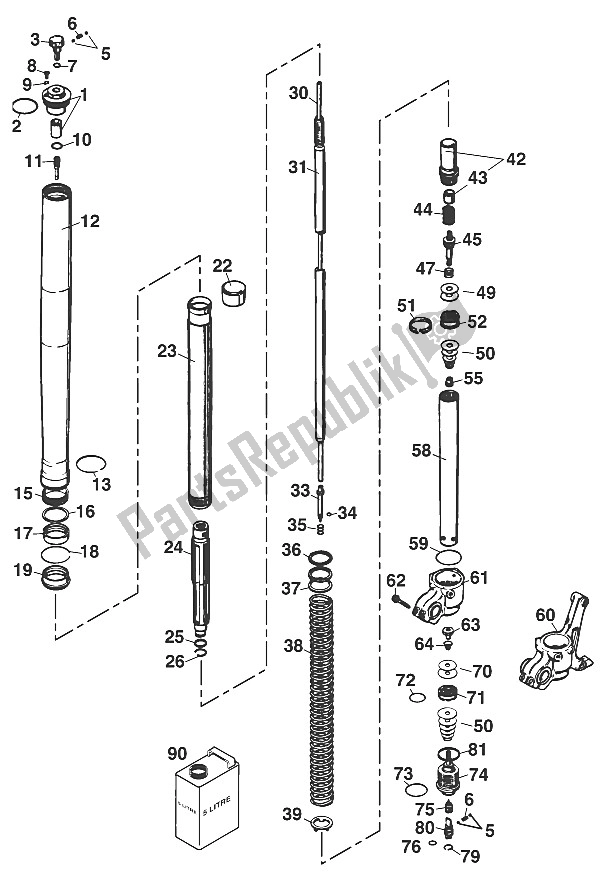 Tutte le parti per il Gambe Anteriori - Sospensione Wp Usd 43 2t '2000 del KTM 200 EXC GS 8 KW Europe 2000