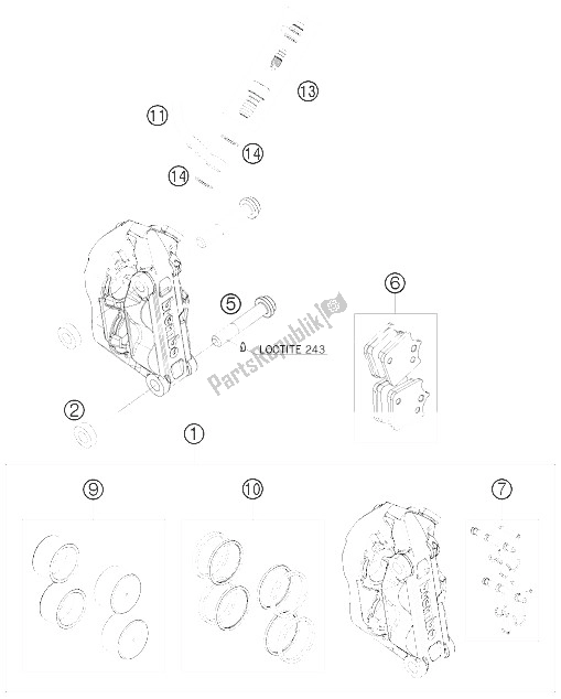 All parts for the Brake Caliper Front of the KTM 690 SMC USA 2008
