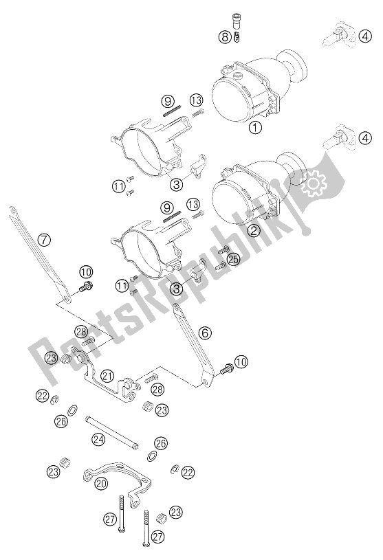 All parts for the Head Light, Support of the KTM 640 Duke II Red Europe 2005