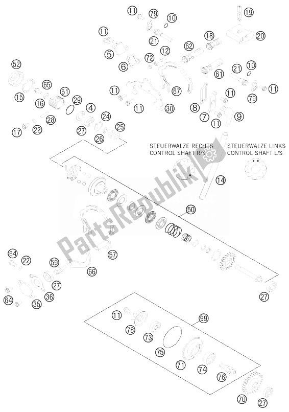 All parts for the Exhaust Control of the KTM 125 EXC SIX Days Europe 2014