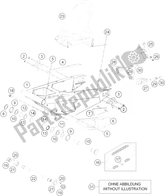 Alle onderdelen voor de Zwenkarm van de KTM RC 250 R Europe 2013