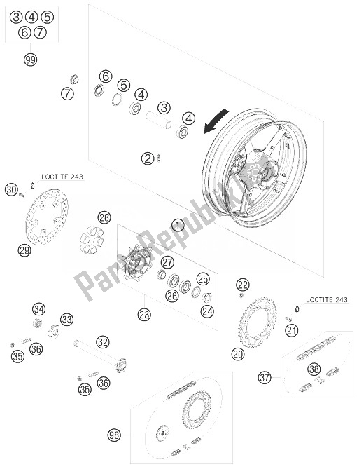 Toutes les pièces pour le Roue Arrière du KTM 690 Supermoto Prestige Europe 2007