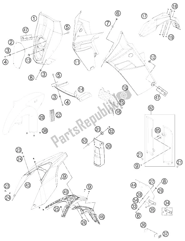 All parts for the Mask, Fenders of the KTM 450 Rally Factory Replica Europe 2012