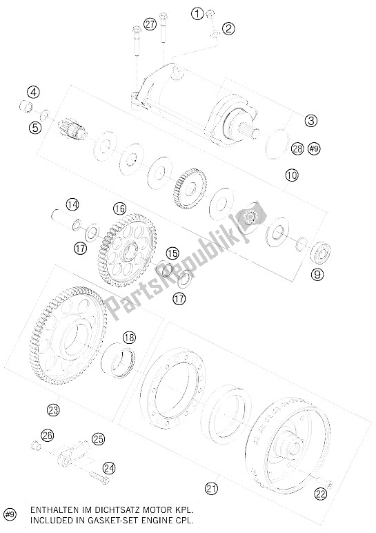 All parts for the Electric Starter of the KTM 1190 RC 8 Orange Japan 2009