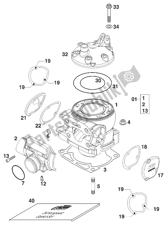 Todas las partes para Cilindro 250 Sx, Mxc, Exc 2000 de KTM 250 SX USA 2000