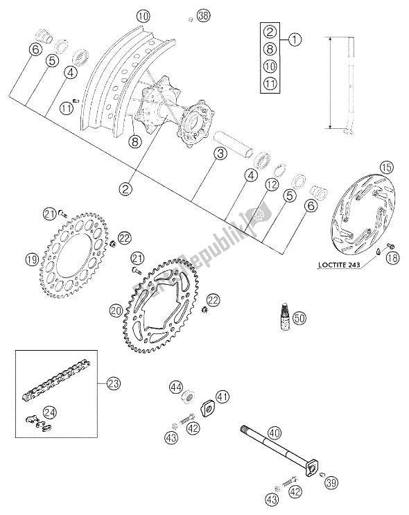 Toutes les pièces pour le Roue Arrière 660 Sms 2002 du KTM 660 SM Factory Replica Europe 2002