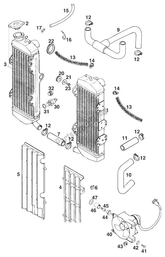 Toutes les pièces pour le Radiateur - Durite De Radiateur Egs-e '97 du KTM 400 RXC E USA 1998