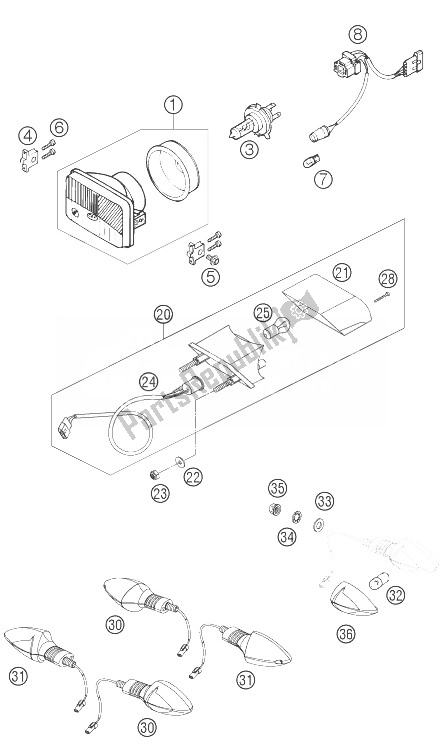 All parts for the Lighting System of the KTM 450 EXC USA 2007