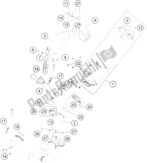 All parts for the Exhaust System of the KTM 1190 ADV ABS Grey WES France 2015