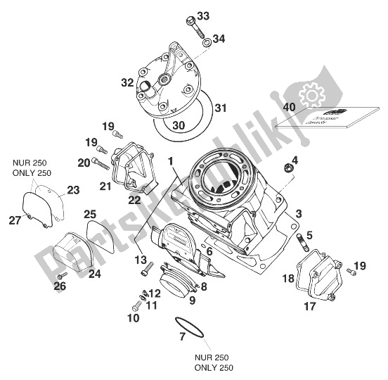 Tutte le parti per il Cilindro 250/300/380 '99 del KTM 250 SX 99 Europe 1999