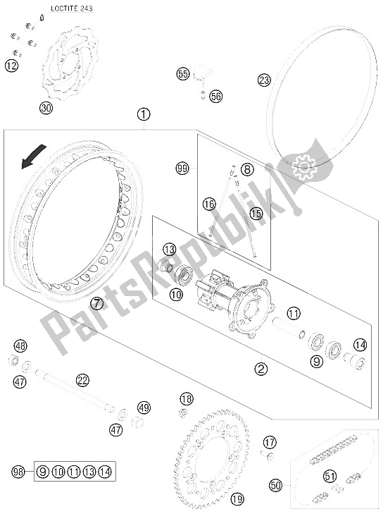 Tutte le parti per il Ruota Posteriore del KTM 65 XC Europe 2009