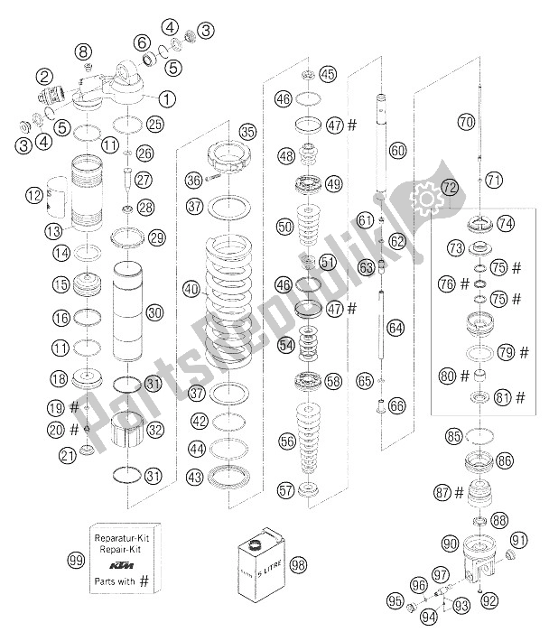 Toutes les pièces pour le Mono-amortisseur (einzelteile) 250-52 du KTM 400 EXC G Racing USA 2005