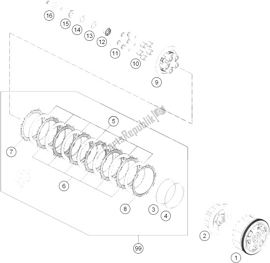 Alle onderdelen voor de Koppeling van de KTM RC 390 Adac CUP Europe 2015