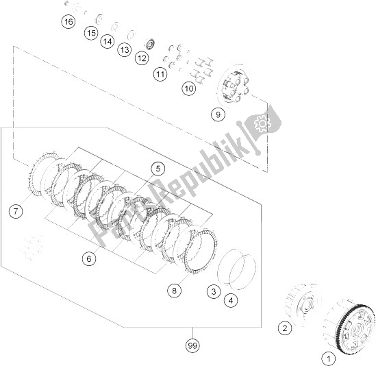 All parts for the Clutch of the KTM RC 390 White ABS B D 15 Asia 2015