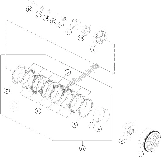 All parts for the Clutch of the KTM RC 390 White ABS B D 15 Australia 2015