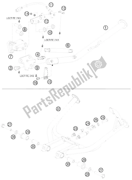 Todas las partes para Soporte Lateral / Central de KTM 990 Adventure Orange ABS 09 USA 2009