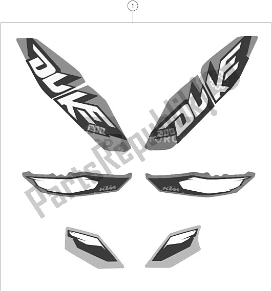 All parts for the Decal of the KTM 200 Duke OR W O ABS CKD 15 China 2015