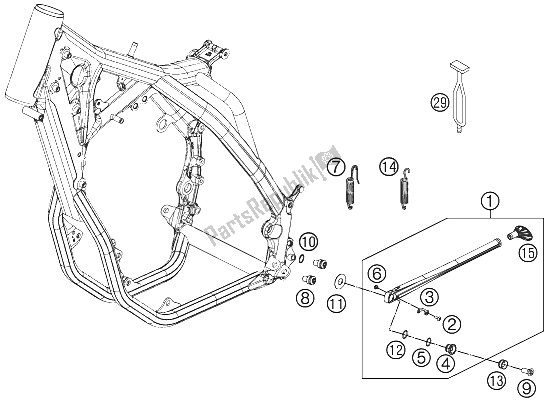 Alle onderdelen voor de Zij- / Middenstandaard van de KTM 500 XC W USA 2015