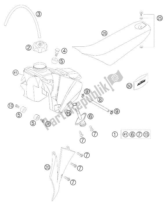 All parts for the Tank, Seat, Cover of the KTM 50 Supermoto Europe 2006