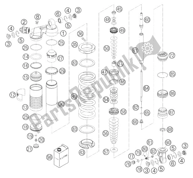 Todas as partes de Monoshock Desmontado do KTM 85 SX 17 14 Europe 2007