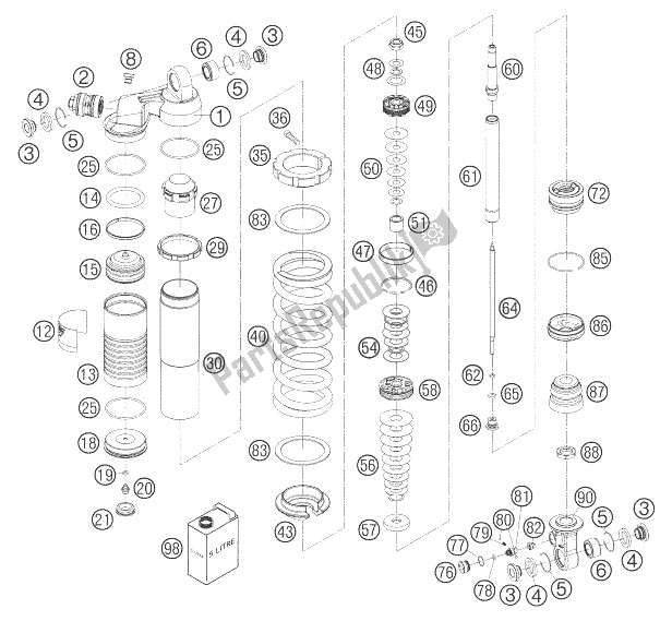 All parts for the Monoshock Disassembled of the KTM 85 SX 19 16 Europe 2007