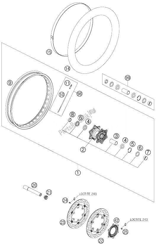 All parts for the Front Wheel of the KTM 990 Adventure Black ABS 07 Europe 2007