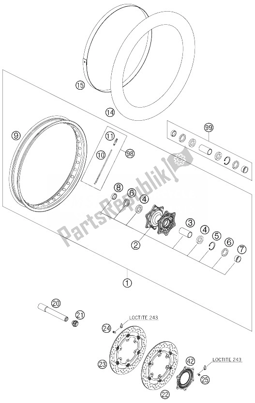 Todas las partes para Rueda Delantera de KTM 990 Adventure Black ABS 07 USA 2007