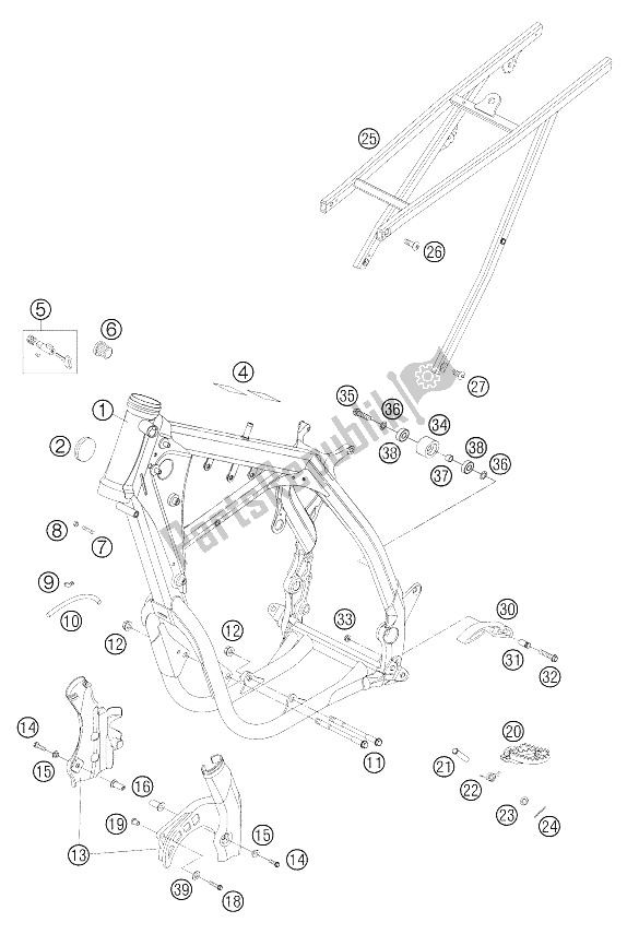 All parts for the Frame, Sub Frame of the KTM 400 EXC Factory Europe 2005