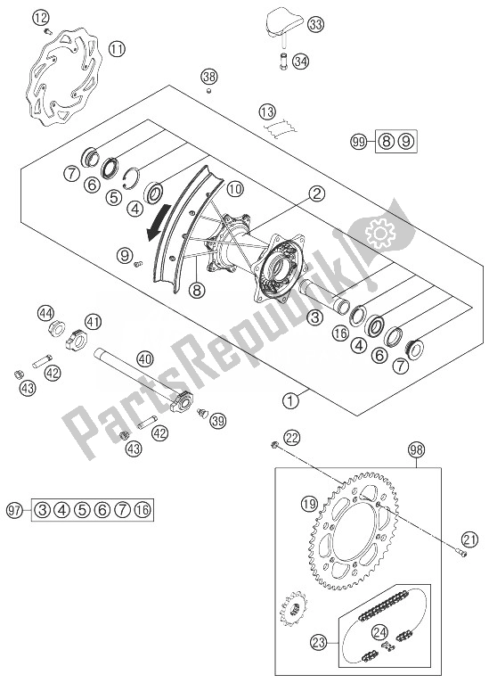 All parts for the Rear Wheel of the KTM 150 SX USA 2014