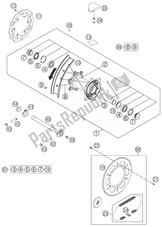 All parts for the Rear Wheel of the KTM 250 SX USA 2014