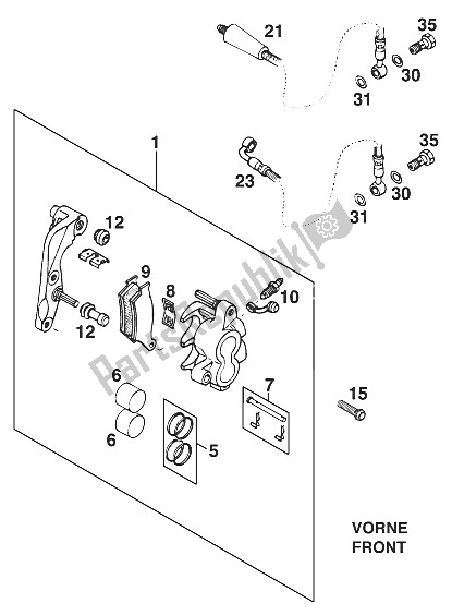 Alle onderdelen voor de Remklauw Voorzijde Brembo '96 van de KTM 125 EGS M ö 6 KW Europe 1996