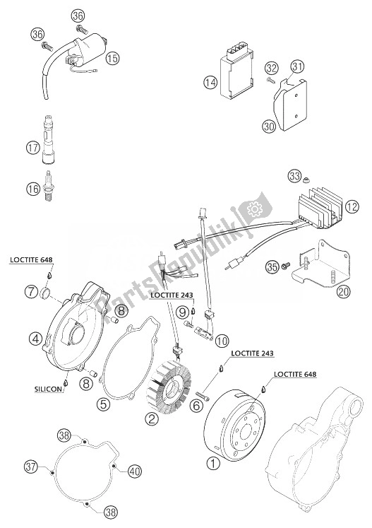 All parts for the Ignition System Kokusan 625 of the KTM 625 SMC Europe 2004