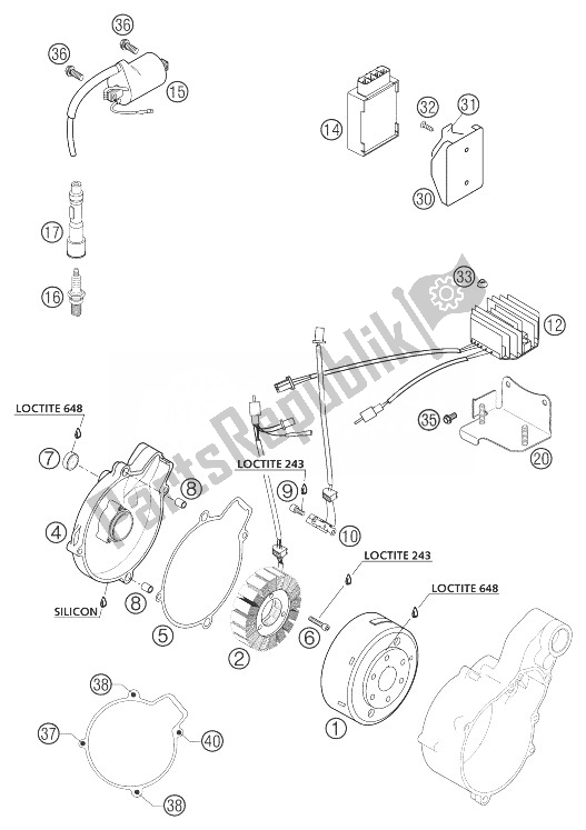 All parts for the Ignition System Kokusan of the KTM 640 Adventure R Europe 2004