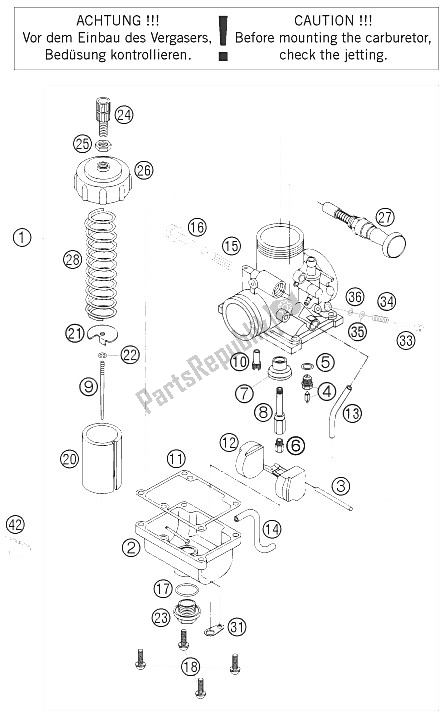 All parts for the Carburetor of the KTM 65 SX Europe 6001H6 2008
